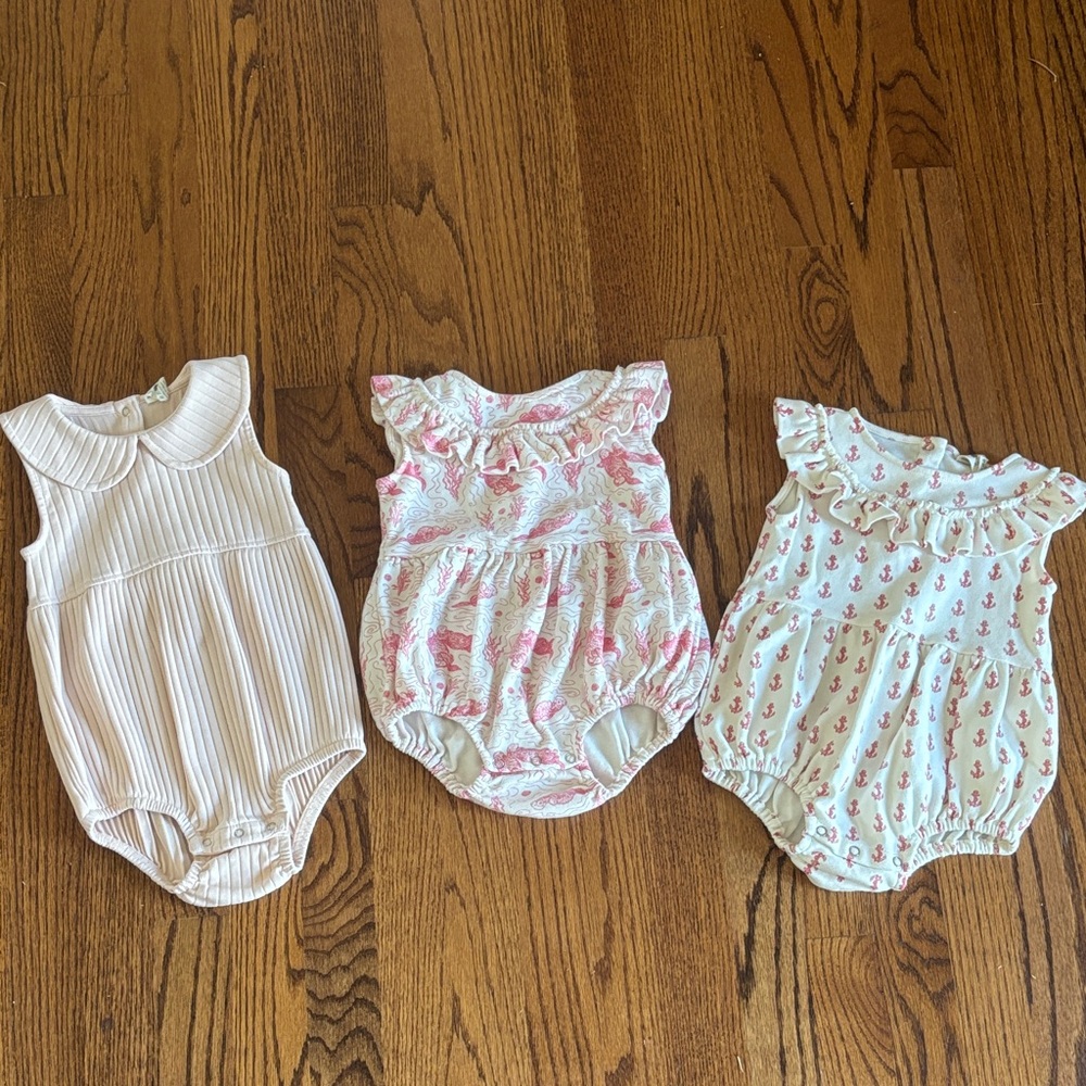 Set of Three KATE QUINN Baby Rompers in Pink and White Size 18-24 Mo